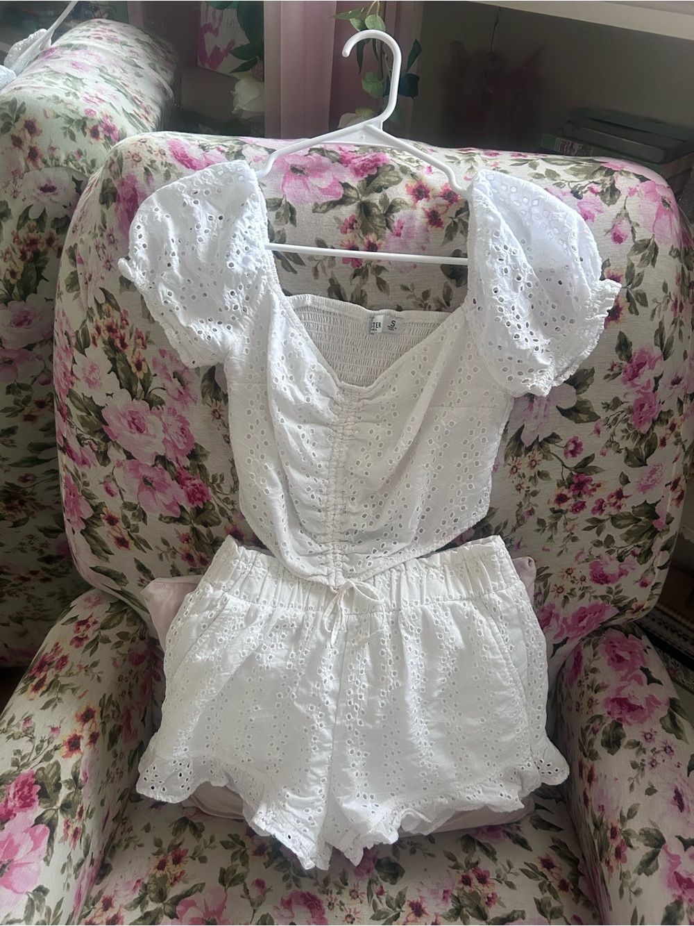 Hollister White Eyelet Smocked 2 Piece Set